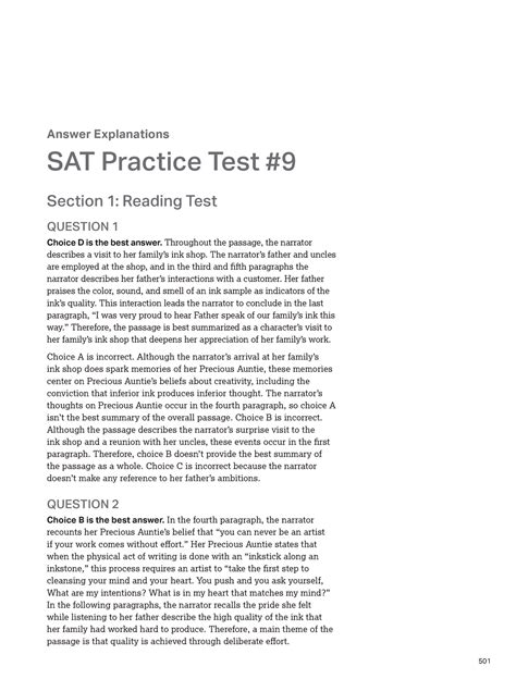 After you have taken the practice test, score it. . Sat practice test 9 answers